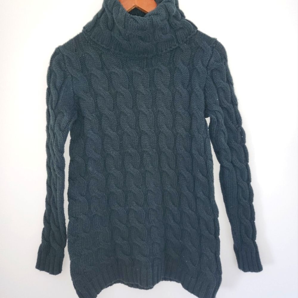 Forever 21 Dark Teal Cable Knit Turtleneck Sweater